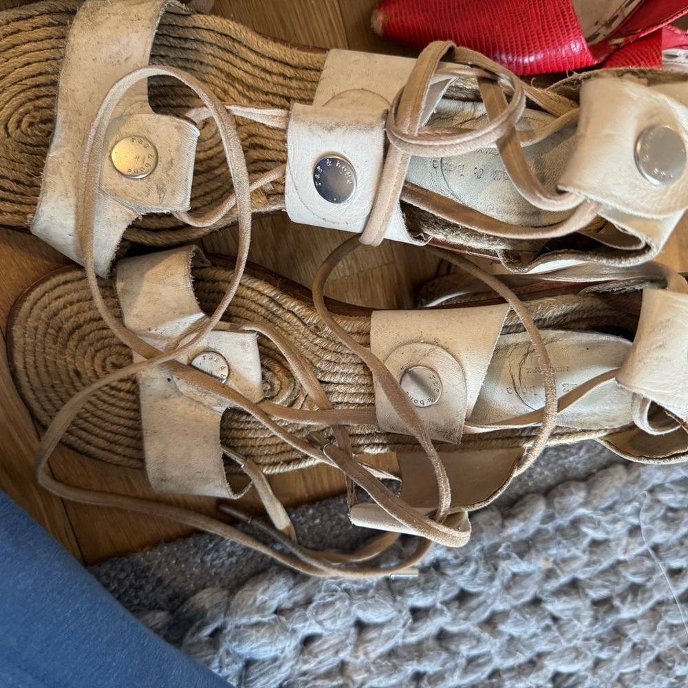 Beige Strappy Sandals with Silver Accents